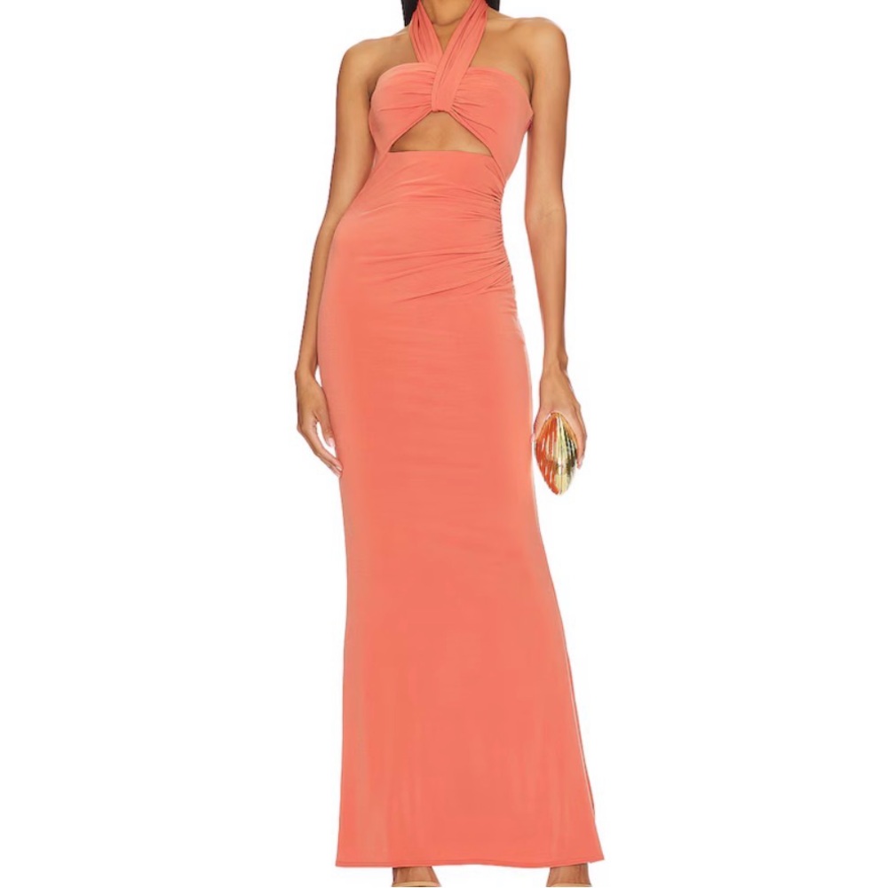 Katie May Coral Twist Halter Maxi Dress